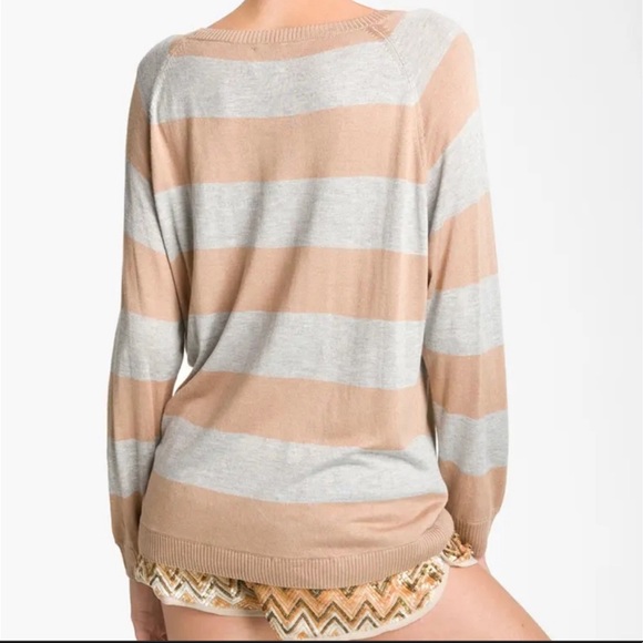 NWT Haute Hippie Pullover Camel Tan Gray Viscose Silk Striped Sweater Size XS/S - Picture 2 of 10